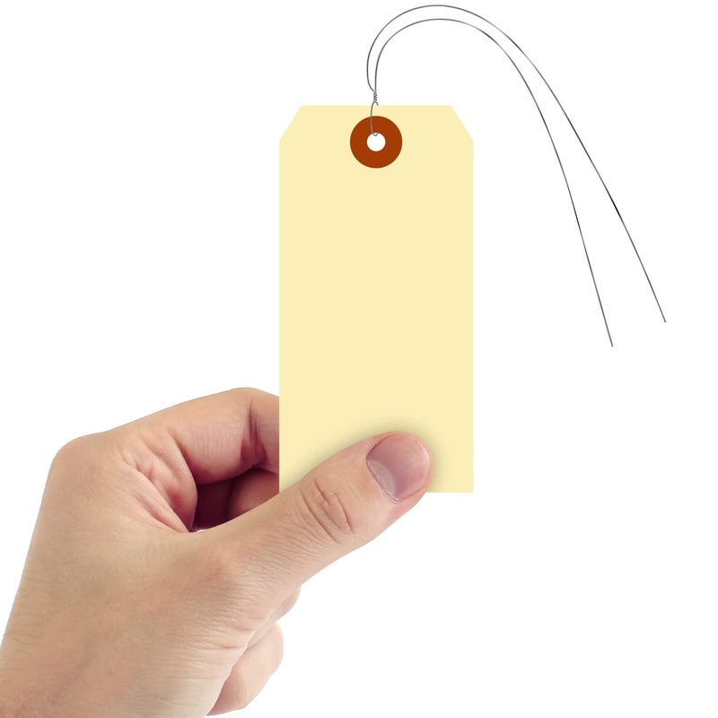 SmartSign Blank Manila Tags with Wire (Pre-Attached)- Pack of 100, Size-5, 13pt Thick Cardstock Shipping Tag, 4 3/4" x 2 3/8" Paper Hang Tags with Reinforced Fiber Patch - Image 2